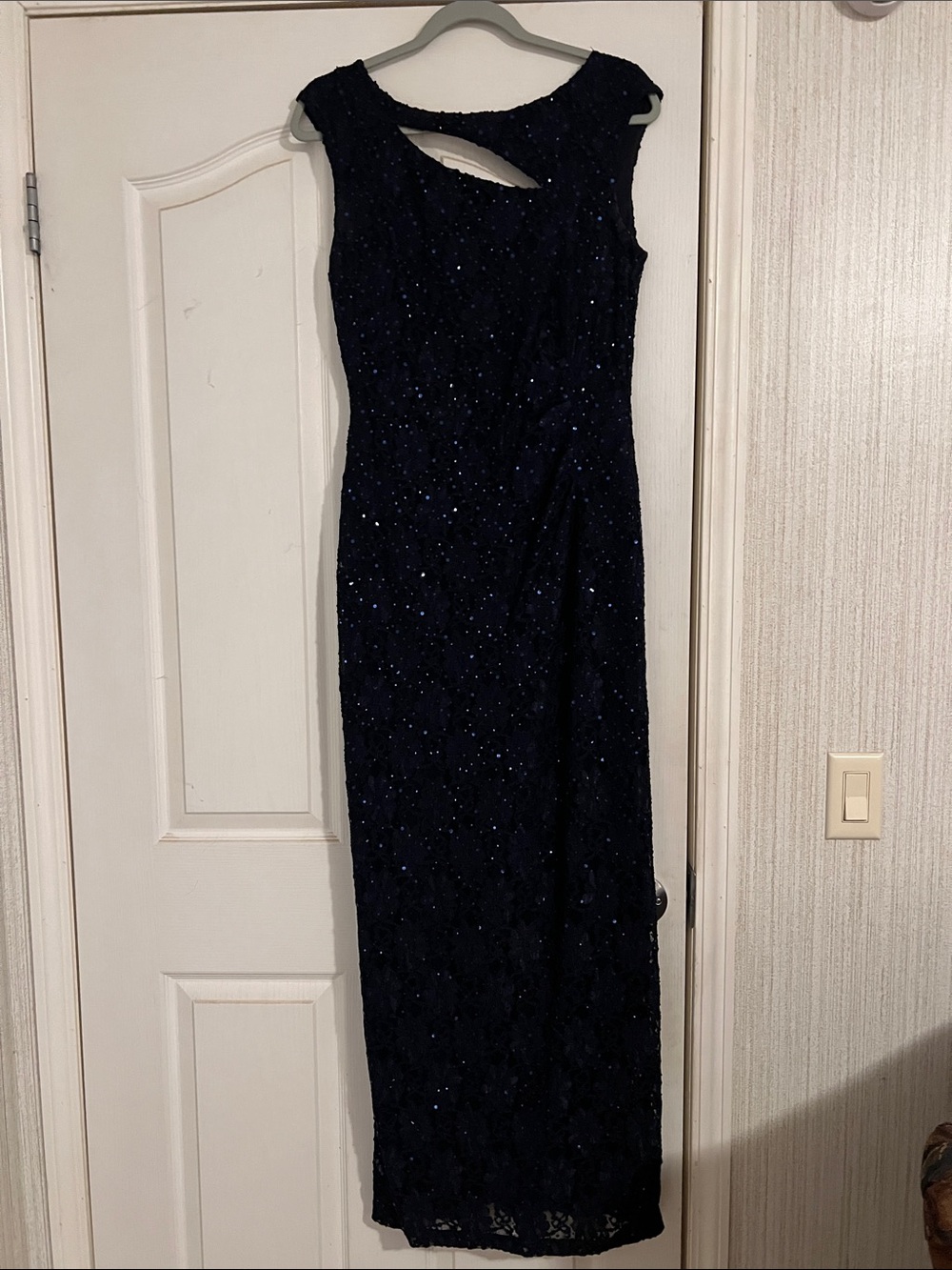 connected apparel Navy Beaded Cap-Sleeve Gown